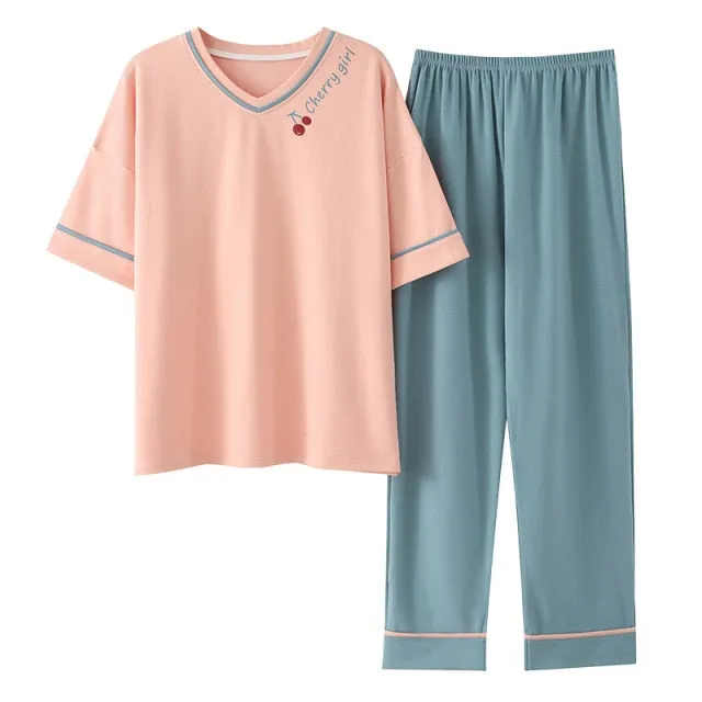 VenusFox Cotton Sleepwear Summer Spring Home Wear Cartoon Printing Plus Size Big Pajamas Fashion Cotton Sleepwear for Women