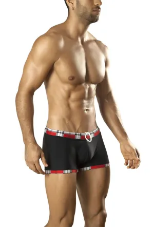 Vuthy Plaid Contrast Waistband & Leg Trim Square Cut Trunk Swimwear Black/Red 303 Size XL